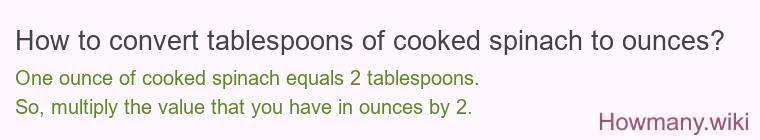 How to convert tablespoons of cooked spinach to ounces?