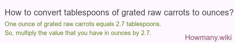 How to convert tablespoons of grated raw carrots to ounces?