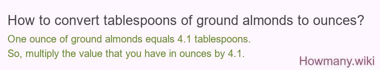 How to convert tablespoons of ground almonds to ounces? How to convert tablespoons of ground almonds to ounces?