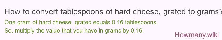 How to convert tablespoons of hard cheese, grated to grams?