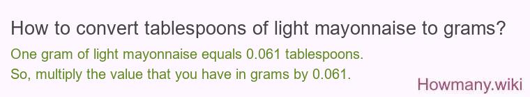 How to convert tablespoons of light mayonnaise to grams?