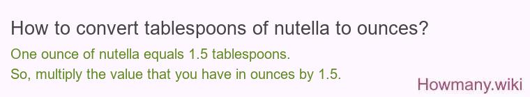 How to convert tablespoons of nutella to ounces? How to convert tablespoons of nutella to ounces?