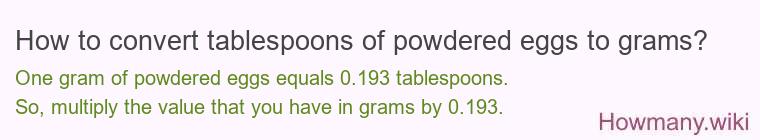 How to convert tablespoons of powdered eggs to grams? How to convert tablespoons of powdered eggs to grams?
