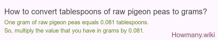 How to convert tablespoons of raw pigeon peas to grams?