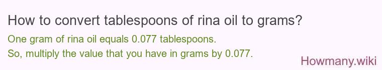 How to convert tablespoons of rina oil to grams?