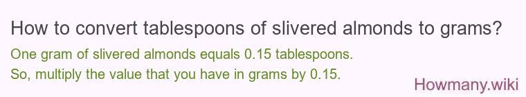 How to convert tablespoons of slivered almonds to grams?