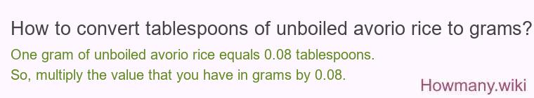How to convert tablespoons of unboiled avorio rice to grams?