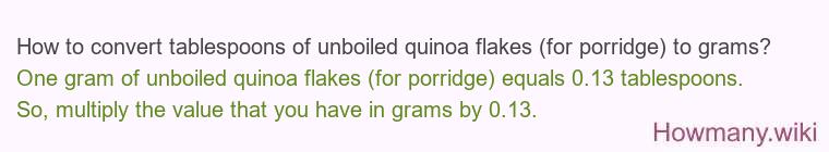 How to convert tablespoons of unboiled quinoa flakes (for porridge) to grams?