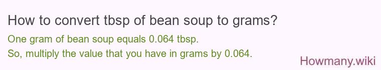 How to convert tbsp of bean soup to grams? How to convert tbsp of bean soup to grams?