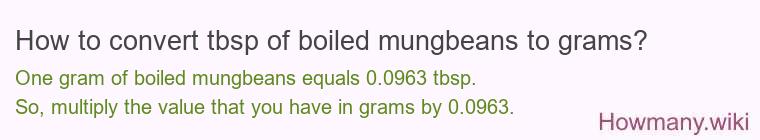 How to convert tbsp of boiled mungbeans to grams?