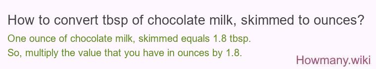 How to convert tbsp of chocolate milk, skimmed to ounces?