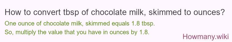 How to convert tbsp of chocolate milk, skimmed to ounces?