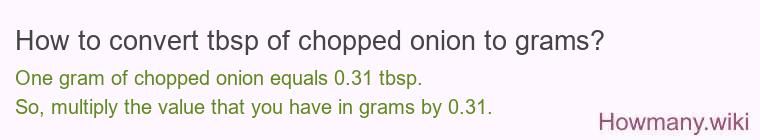 How to convert tbsp of chopped onion to grams? How to convert tbsp of chopped onion to grams?