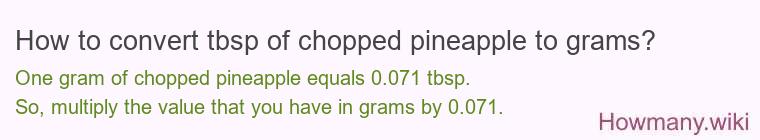 How to convert tbsp of chopped pineapple to grams? How to convert tbsp of chopped pineapple to grams?