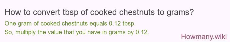 How to convert tbsp of cooked chestnuts to grams? How to convert tbsp of cooked chestnuts to grams?
