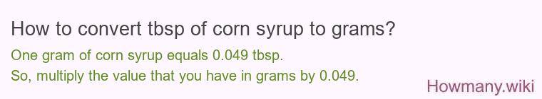 How to convert tbsp of corn syrup to grams?