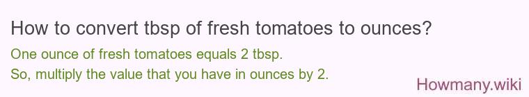 How to convert tbsp of fresh tomatoes to ounces?