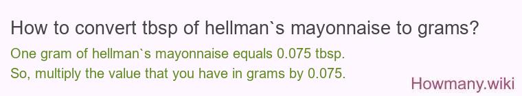How to convert tbsp of hellman`s mayonnaise to grams?