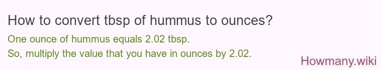 How to convert tbsp of hummus to ounces?
