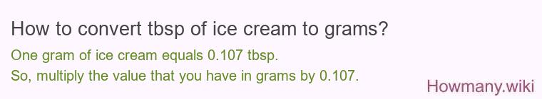 How to convert tbsp of ice cream to grams? How to convert tbsp of ice cream to grams?