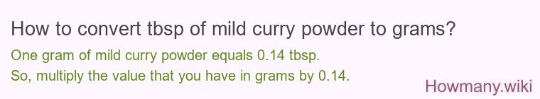How to convert tbsp of mild curry powder to grams? How to convert tbsp of mild curry powder to grams?