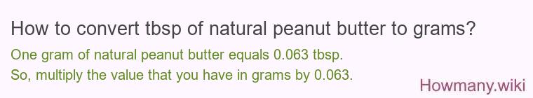 How to convert tbsp of natural peanut butter to grams?