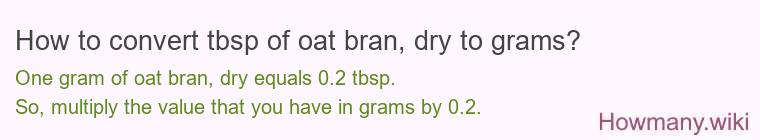 How to convert tbsp of oat bran, dry to grams?