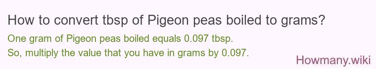 How to convert tbsp of Pigeon peas boiled to grams?