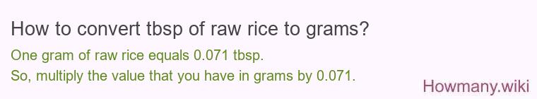 How to convert tbsp of raw rice to grams? How to convert tbsp of raw rice to grams?