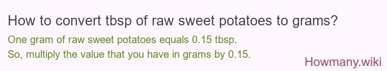 How to convert tbsp of raw sweet potatoes to grams?