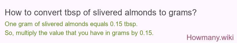 How to convert tbsp of slivered almonds to grams?
