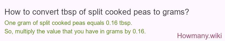 How to convert tbsp of split cooked peas to grams?
