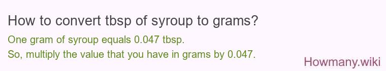 How to convert tbsp of syroup to grams?