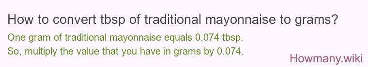 How to convert tbsp of traditional mayonnaise to grams?