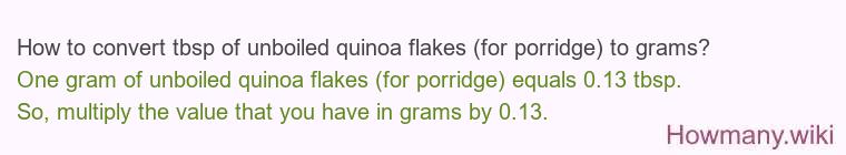 How to convert tbsp of unboiled quinoa flakes (for porridge) to grams?