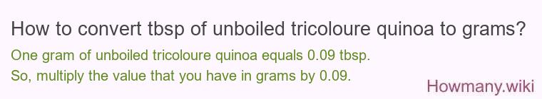How to convert tbsp of unboiled tricoloure quinoa to grams?