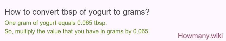 How to convert tbsp of yogurt to grams?