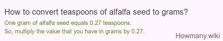 How to convert teaspoons of alfalfa seed to grams?