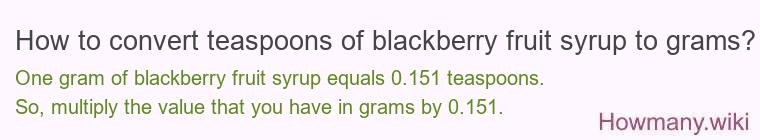 How to convert teaspoons of blackberry fruit syrup to grams?