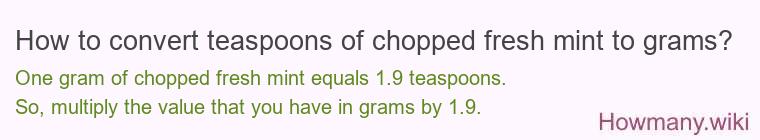 How to convert teaspoons of chopped fresh mint to grams? How to convert teaspoons of chopped fresh mint to grams?