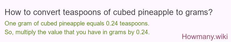 How to convert teaspoons of cubed pineapple to grams? How to convert teaspoons of cubed pineapple to grams?