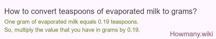 How to convert teaspoons of evaporated milk to grams?