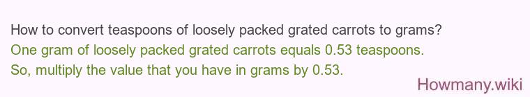 How to convert teaspoons of loosely packed grated carrots to grams?