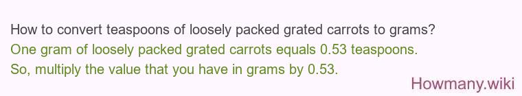 How to convert teaspoons of loosely packed grated carrots to grams?
