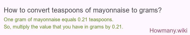 How to convert teaspoons of mayonnaise to grams? How to convert teaspoons of mayonnaise to grams?