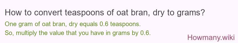 How to convert teaspoons of oat bran, dry to grams?