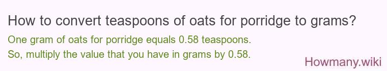 How to convert teaspoons of oats for porridge to grams?