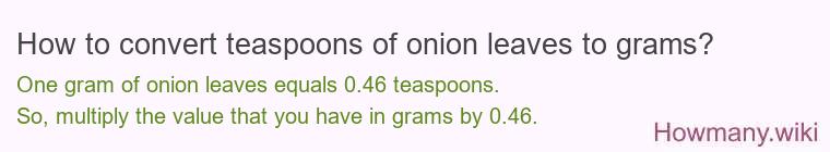 How to convert teaspoons of onion leaves to grams?