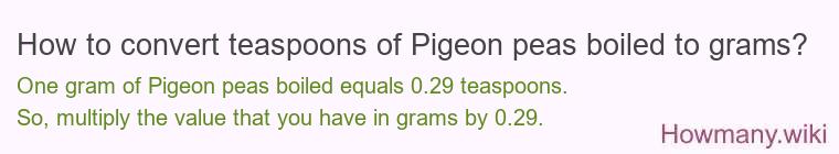 How to convert teaspoons of Pigeon peas boiled to grams?