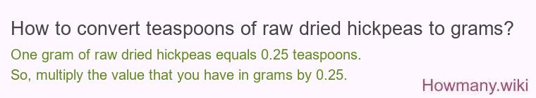 How to convert teaspoons of raw dried hickpeas to grams?